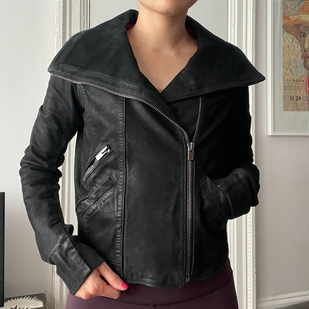 The Kooples black leather jacket size XXS